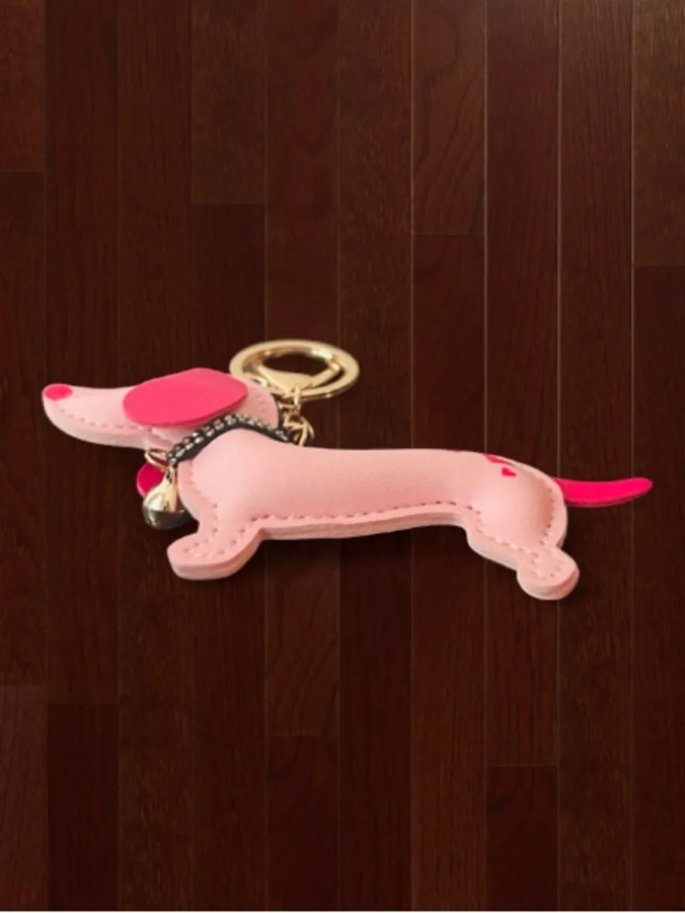 🆕💕🐶 Hot Pink Heart Spotted Dog With Bling Collar Keychain Charm NWT